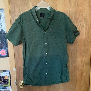 RVCA green and white polk-a-dot button up